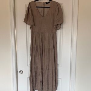 Able Taupe Tiered Maxi Dress with Puff Sleeves